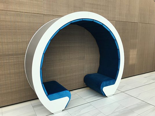 Circular blue seating booth