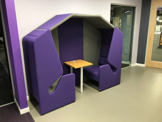 Purple bespoke seating booth